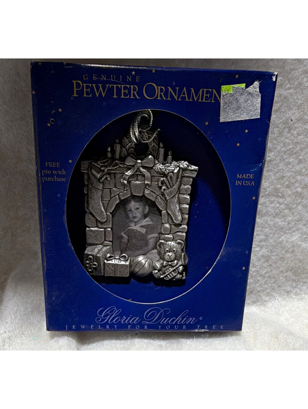 Gloria Duchin Silver Pewter Christmas Photo Frame Teddy Bear Hanging Ornament, 1